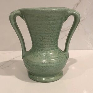 Vintage Lovely Pale Green Two-handled, Ringed Vase- Unmarked-Possibly Haegar
